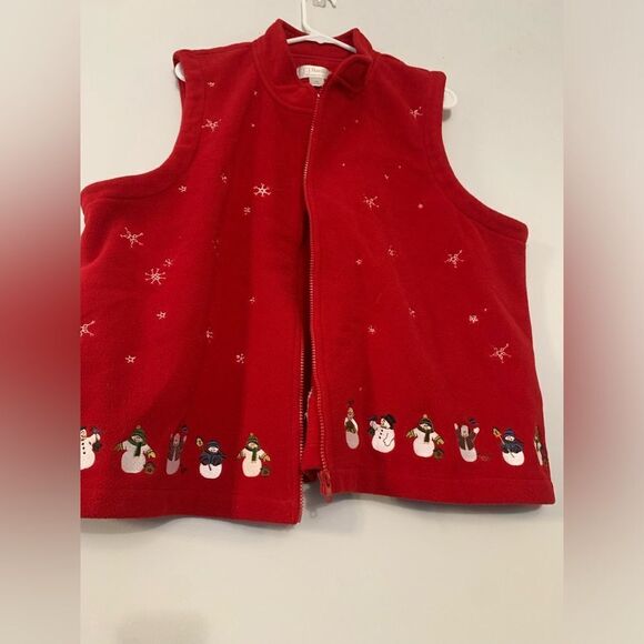 VTG Snowman Snowflake Vest Jacket Winter Vest Warm Embroidered Red White 2X - Picture 2 of 13
